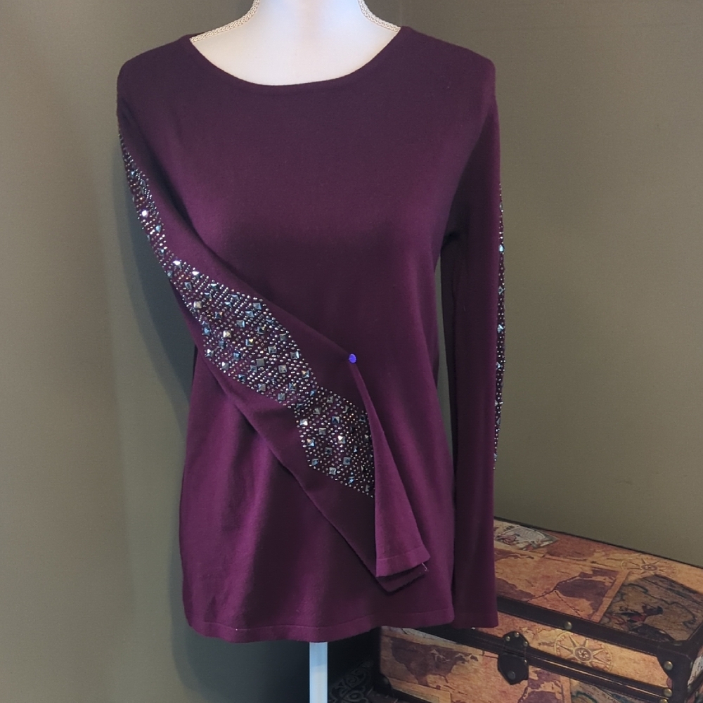 Milano Purple Embellished Fitted Blouse